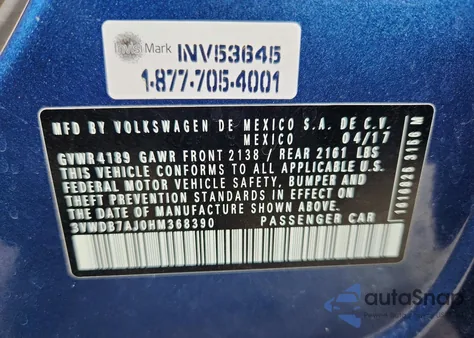 2017 Volkswagen Jetta Se z USA, uszkodzony, nr VIN 3VWDB7AJ0HM368390
